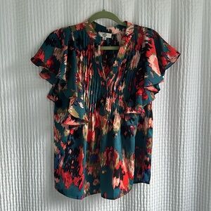 Red dress boutique LET'S KEEP IN TOUCH TEAL MULTI PRINT TOP